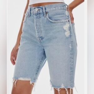 Agolde Distressed Light Blue Jean Shorts